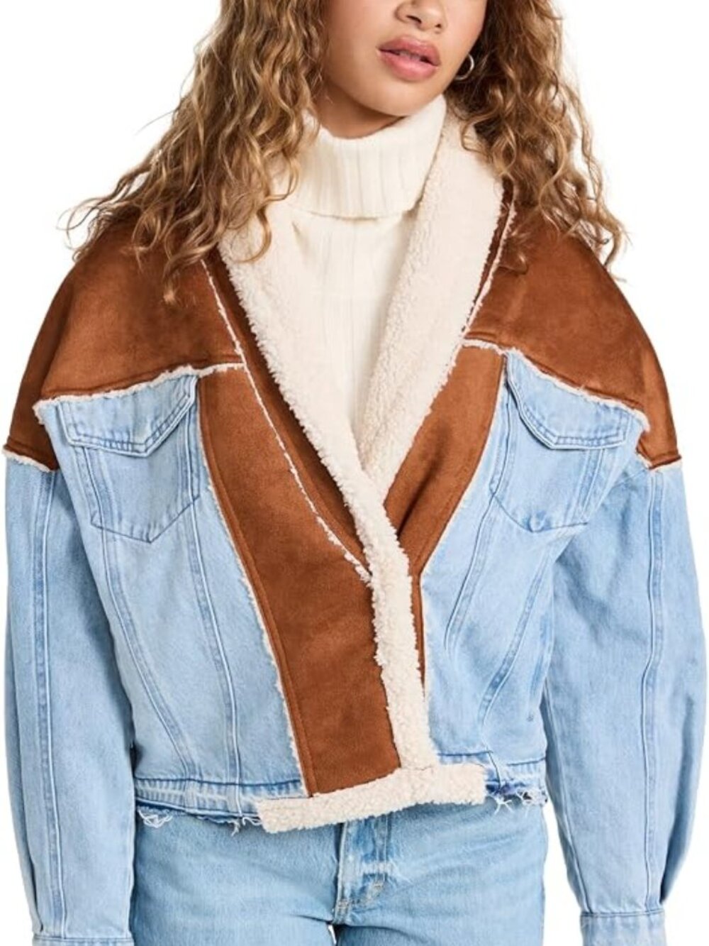 Blank NYC Caption This Faux Suede Bonded Jacket Denim Sherpa Cotton Size Medium